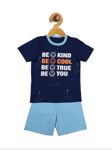 

Stupid Cupid Boys Navy Blue & White Printed T-shirt with Shorts