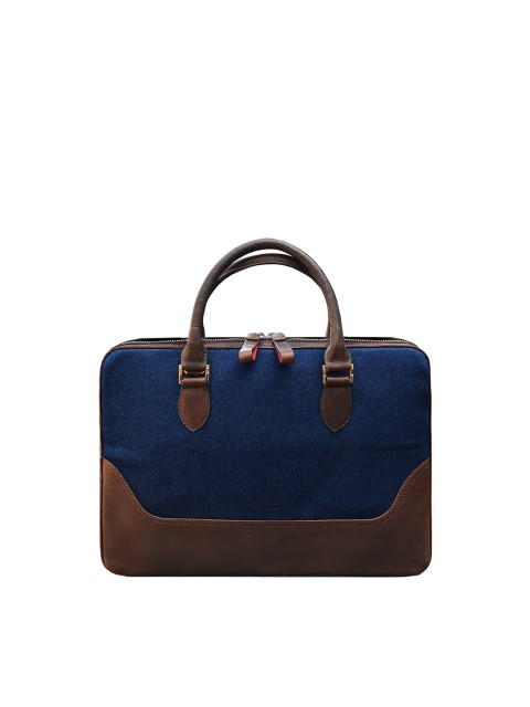 

DR. HENRY Unisex Navy Blue & Brown Textured Leather Laptop Bag