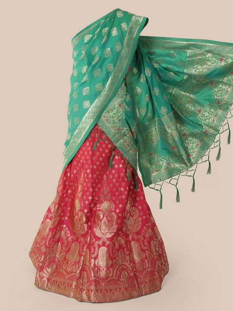 

Pothys Green & Red Silk Cotton Woven Design Half & Half Saree