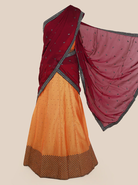 

Pothys Maroon Embellished Poly Chiffon Half & Half Saree