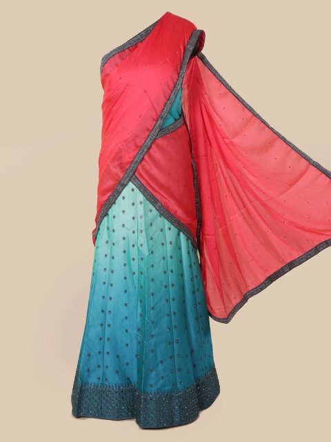 

Pothys Pink & Blue Poly Chiffon Embellished Saree