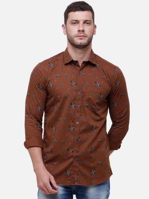 

Alan Scott Men Brown & Grey Floral Print Cotton Casual Shirt