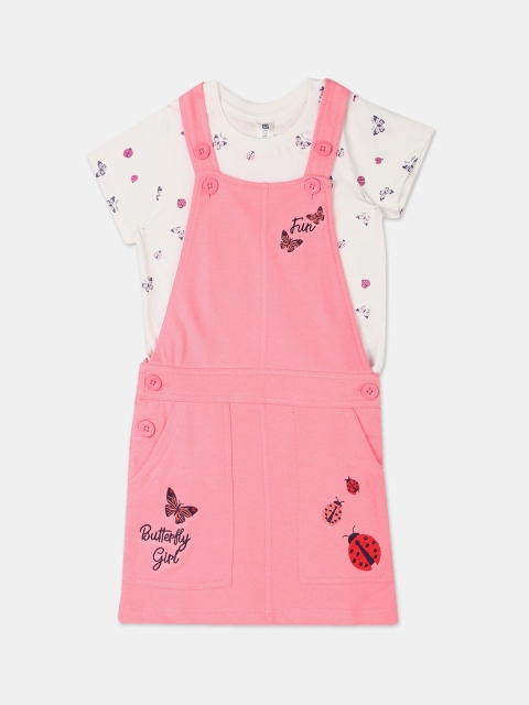 

Cherokee Girls Pink & Off-White Printed Dress With T-shirt