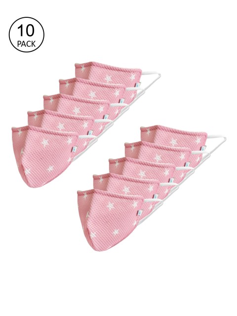 

Ahalyaa Unisex Pack Of 10 Pink & White 4-Ply Star Printed Protective Reusable Outdoor Masks