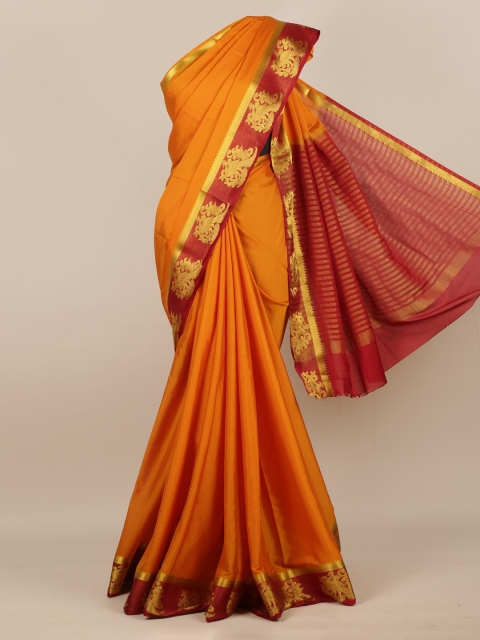 

Pothys Orange Solid Poly Georgette Saree