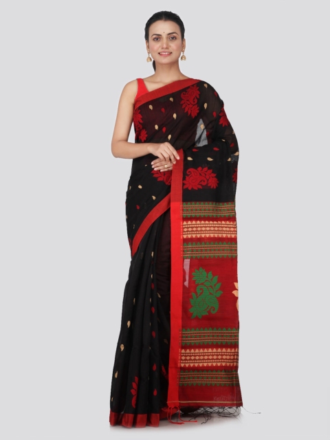 

PinkLoom Black & Red Cotton Blend Woven Design Handloom Saree