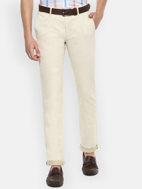 

Louis Philippe Sport Men Cream-Coloured Slim Fit Self Design Regular Trousers