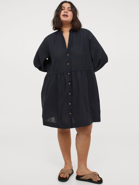 

H&M Plus Black Linen-Blend Dress
