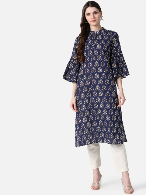 

AHIKA Women Navy Blue Ethnic Motifs Printed Bell Sleeves Kurta