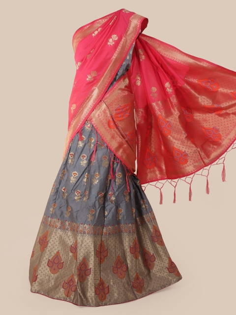 

Pothys Pink Woven Design Silk Cotton Half & Half Saree