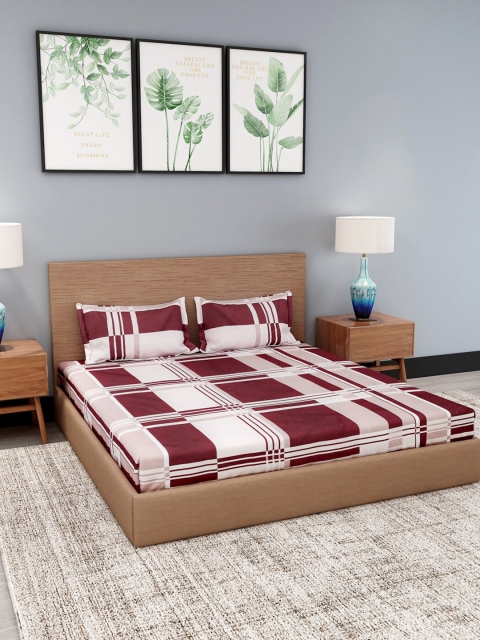 

NEUDIS Maroon & White Geometric 180 TC Polyester 1 King Bedsheet with 2 Pillow Covers