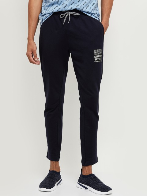 

max Men Navy Blue Solid Track Pants