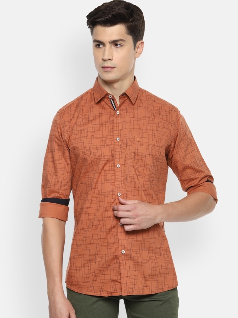 

Van Heusen Sport Men Orange & Black Geometric Print Pure Cotton Slim Fit Casual Shirt
