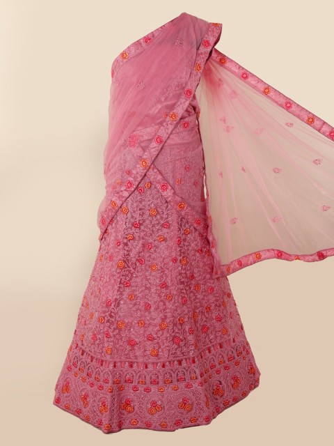 

Pothys Pink & Orange Net Embroidered Traditional Half Saree