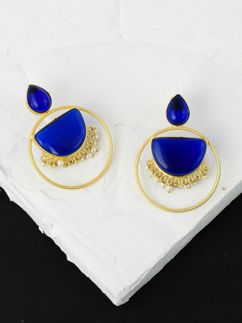 

Silvermerc Designs Gold-Plated & Navy Blue Contemporary Drop Earrings