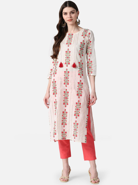 

AHIKA Women Off White Ethnic Motifs Printed White Romance Kurta