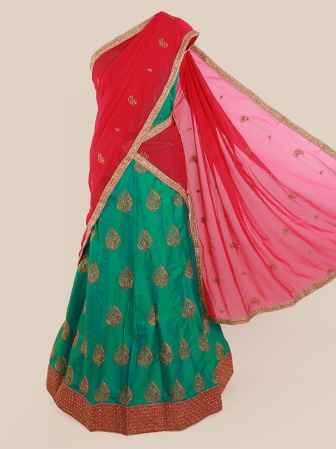 

Pothys Red & Green Poly Chiffon Woven Design Half & Half Saree