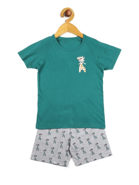 

Stupid Cupid Boys Green & Grey Solid T-shirt with Shorts