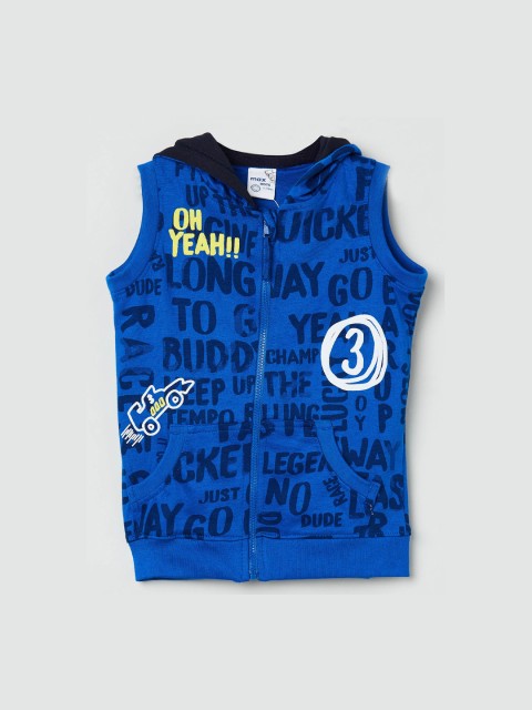 

max Boys Blue Printed Hooded Sweatshirt