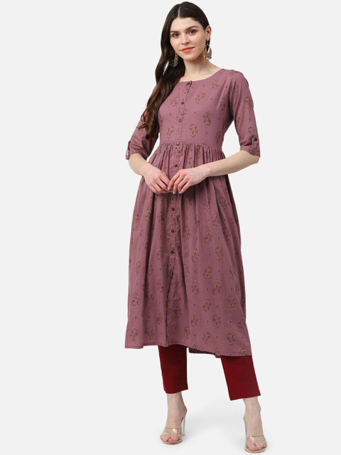

AHIKA Women Mauve Ethnic Motifs Printed Anarkali Kurta