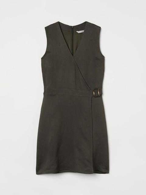 

H&M Women Green Linen-Blend Wrapover Dress