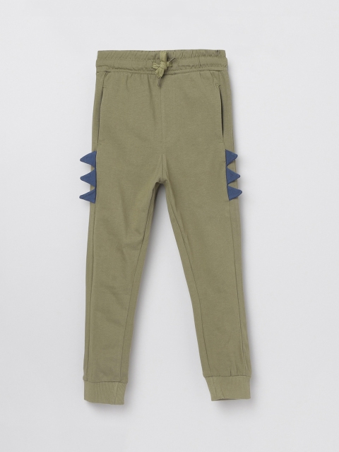 

max Boys Olive-Green Solid Cotton Joggers