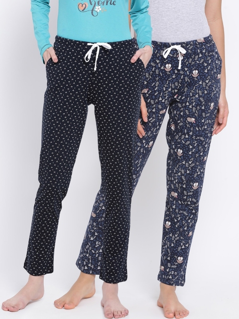 

Kanvin Women Pack Of 2 Printed Cotton Lounge Pants, Navy blue