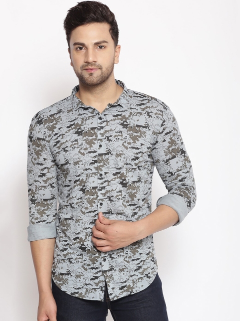 

SHOWOFF Men Blue & Grey Cotton Classic Slim Fit Printed Casual Shirt