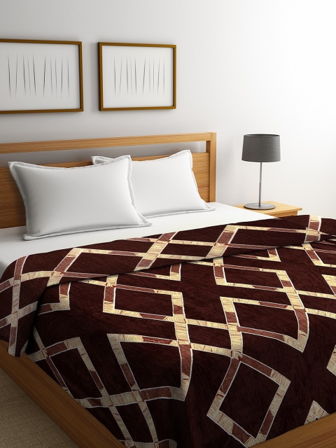 

NEUDIS Brown & Cream-Coloured Abstract AC Room 233 GSM Double Bed Blanket