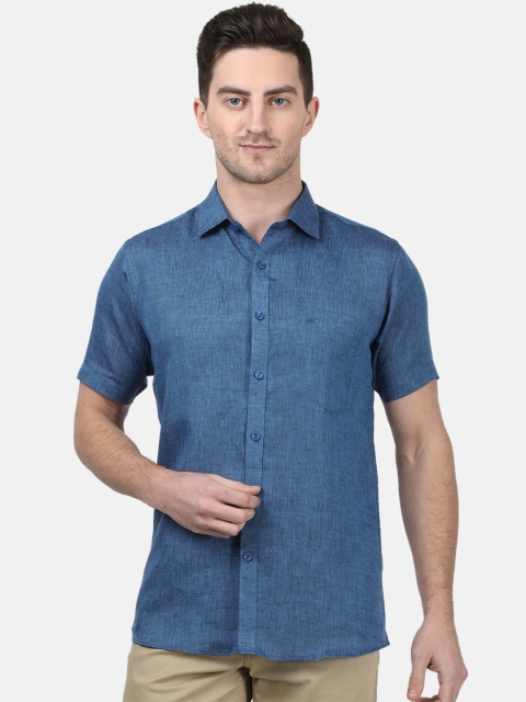 

Monte Carlo Men Navy Blue Regular Fit Solid Linen Casual Shirt