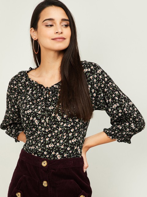 

Fame Forever by Lifestyle Black & White Floral Regular Top