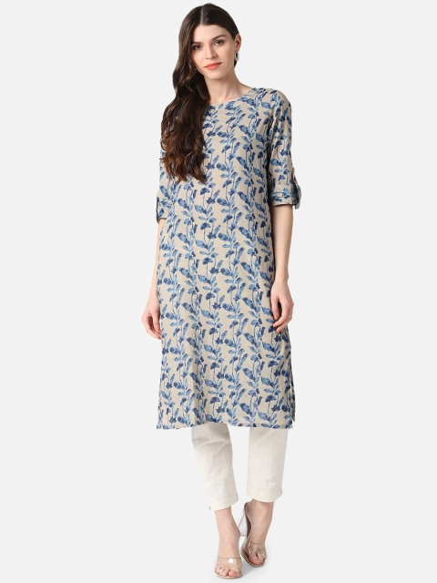 

AHIKA Women Beige & Blue Floral Printed Kurta