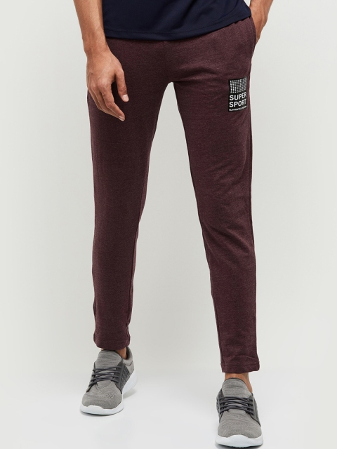

max Men Maroon & Black Solid Cotton Blend Track Pants