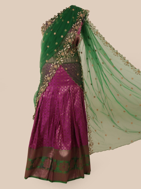 

Pothys Green & Purple Net Embroidered Traditional Half Saree