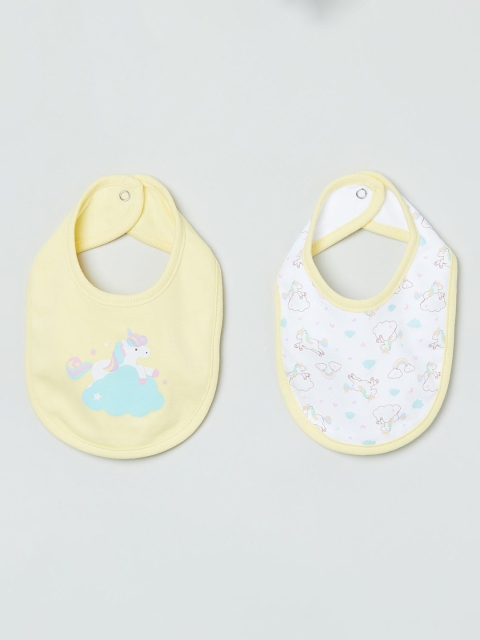 

max Infant Infant Girls Set Of 2 Printed Pure Cotton Bibs, Yellow