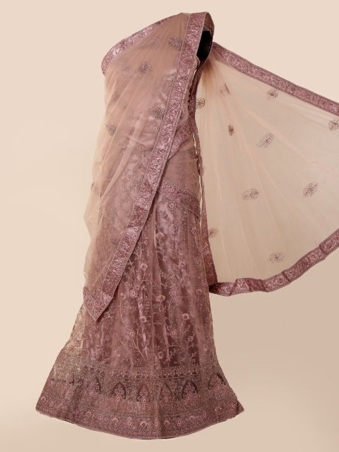 

Pothys Lavender & Silver-Toned Net Embroidered Traditional Half Saree