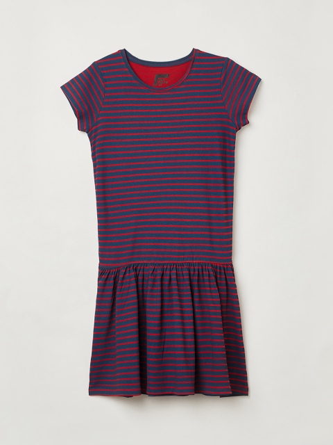

Fame Forever by Lifestyle Girls Navy Blue & Red Cotton Striped Drop-Waist Dress