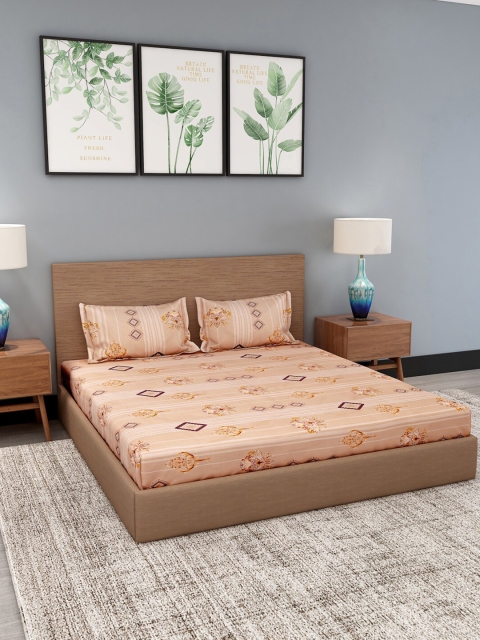 

NEUDIS Beige & Yellow Ethnic Motifs 180 TC Polyester 1 King Bedsheet with 2 Pillow Covers