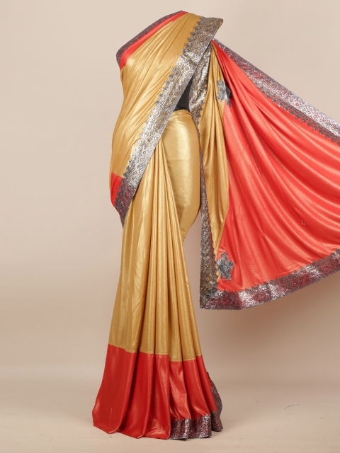 

Pothys Gold-Toned & Red Poly Georgette Solid Saree