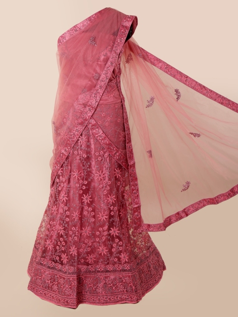 

Pothys Pink & Silver-Toned Net Embroidered Traditional Half Saree