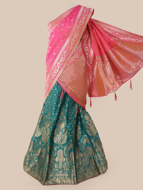 

Pothys Pink & Green Silk Cotton Woven Design Half & Half Saree