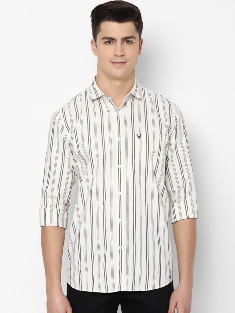 

Allen Solly Men Off-White & Grey Striped Cotton Slim Fit Shirt