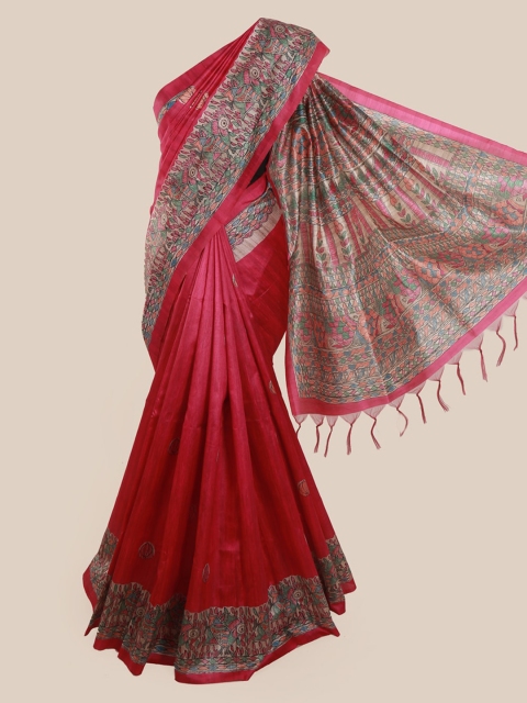 

Pothys Red Printed Jute Silk Saree