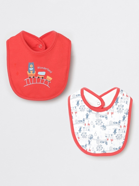 

max Infant Boys Pack Of 2 Printed Pure Cotton Bibs, Red