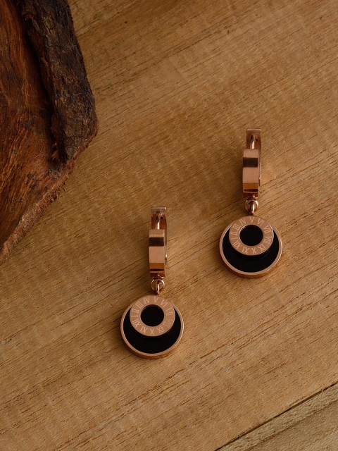 

E2O Black Rose Gold-Plated Contemporary Drop Earrings