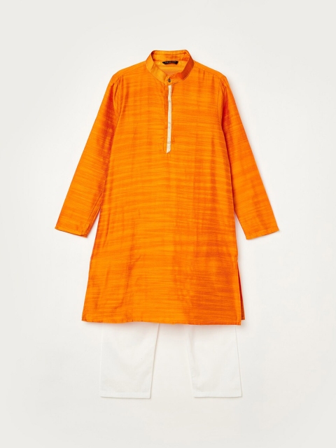 

Melange by Lifestyle Boys Orange & White Solid Pure Cotton Kurta with Pyjamas