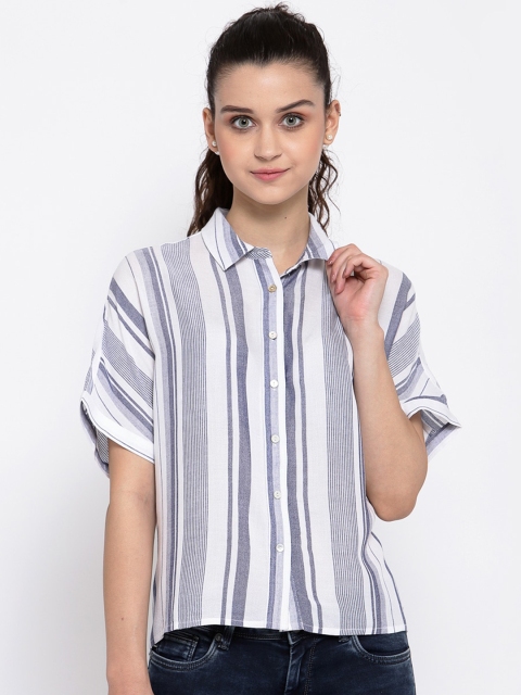 

Pepe Jeans Women Navy Blue & White Regular Fit Striped Casual Shirt