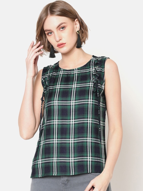 

V2 Value & Variety Green & Navy Blue Checked Regular Top