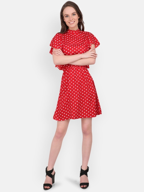 

MARC LOUIS Women Red & White Polka Dot Printed Fit and Flare Dress