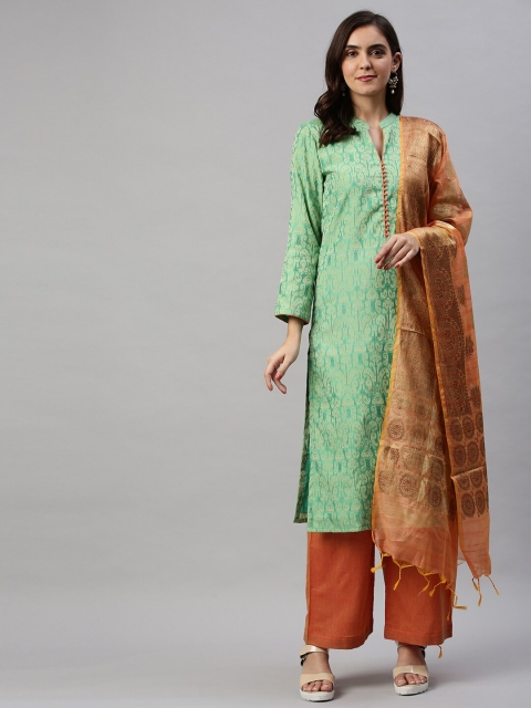 

Soch Green & Rust Woven Design Unstitched Dress Material